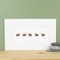 5 Highland Cows in profile print